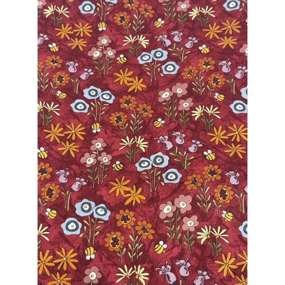 Vintage Jo-Ann Floral Bees Cotton Fabric 28